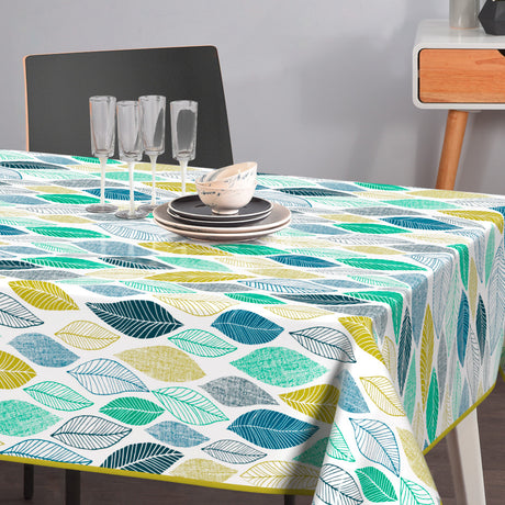 Cascade – Voksduk med struktur og blader i blå og grønne nyanser