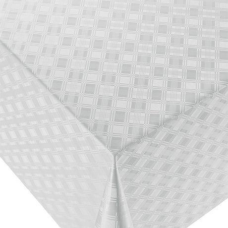 Damask Fliser hvit – voksduk med klassisk preget damask‑mønster