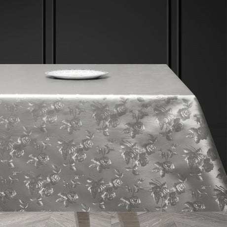 Damask Rose Sølv – Voksduk med flott preget damaskmønster