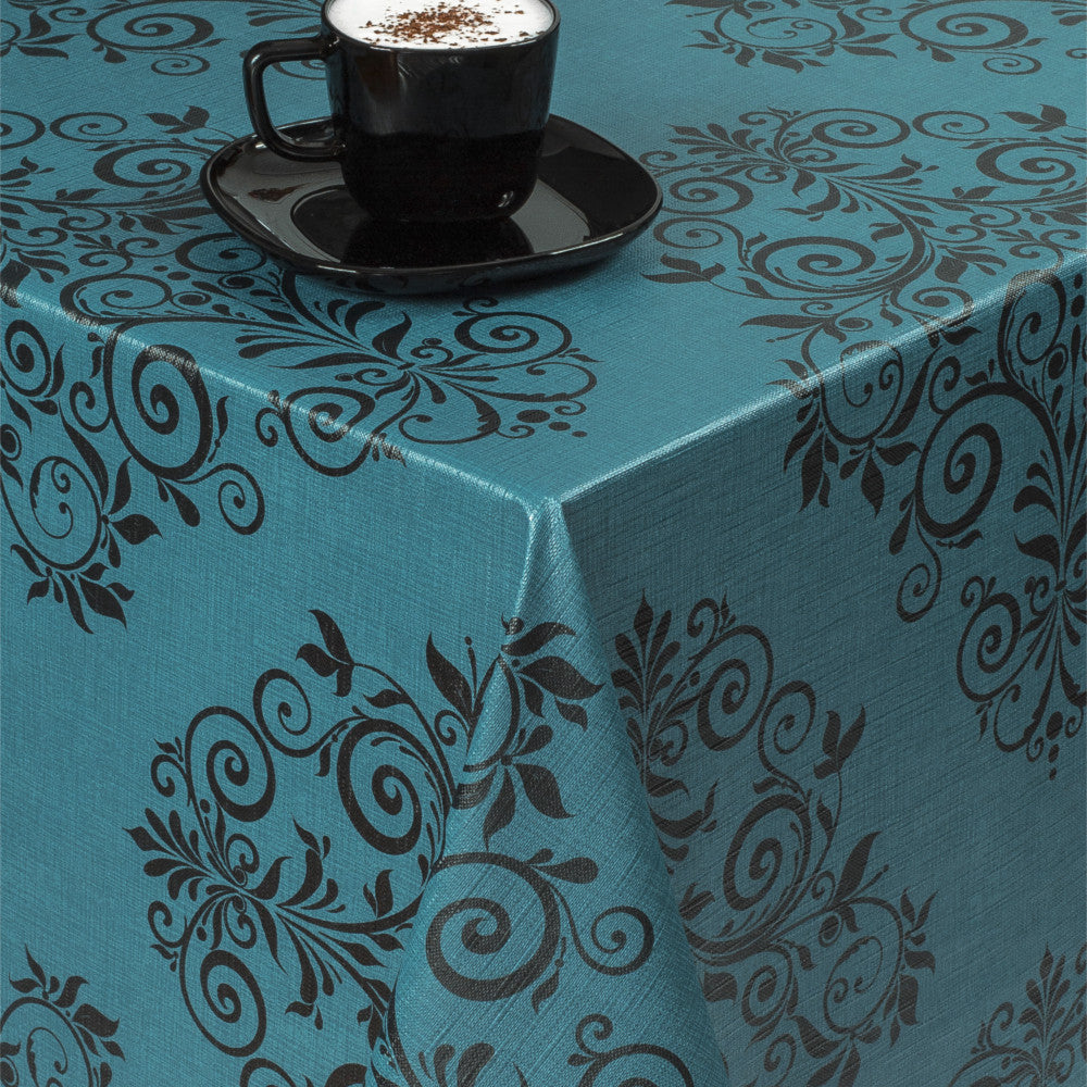 Humleornamenter Petroleum – Rund voksduk med strikk