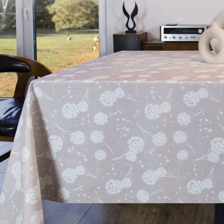 Fnugg Beige – Voksduk med løvetann og tekstillignende overflate