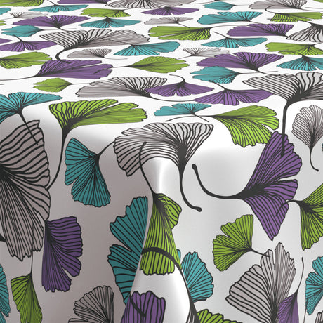 Ginkgo – Voksduk med ginkgo biloba-blader i lilla, grønn, turkis og grå