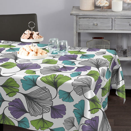 Ginkgo – Voksduk med ginkgo biloba-blader i lilla, grønn, turkis og grå