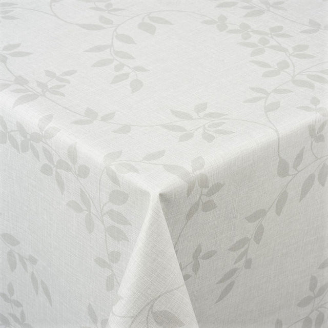 Voksduk Linette, hessianlook med blader, lys grå