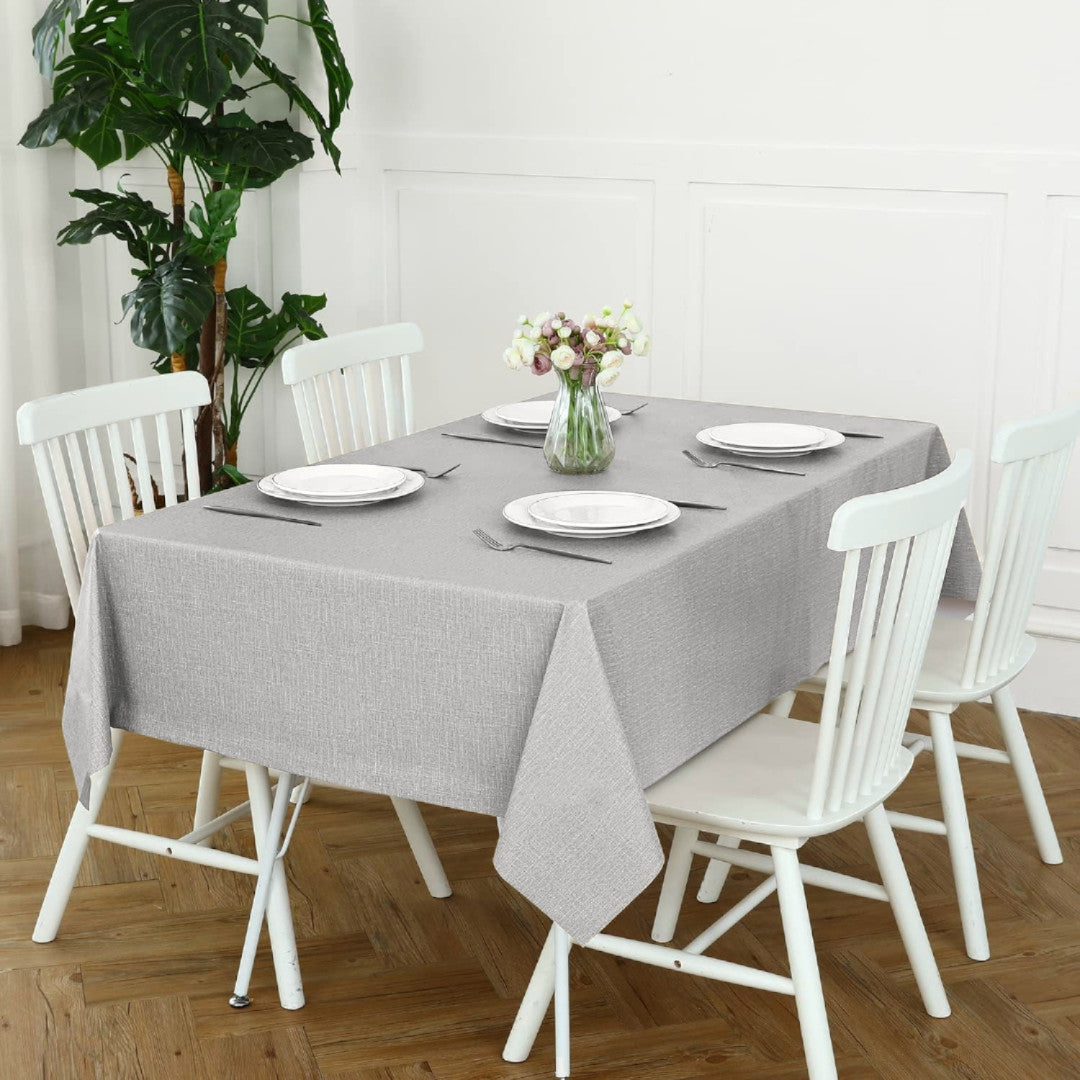 Linen Look Grå - Ensfarget voksduk i linlook, pregede overflate, miljø