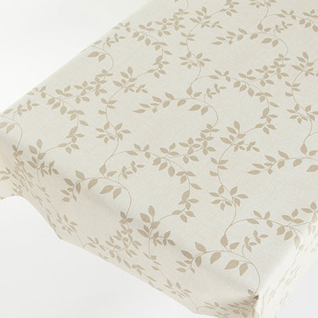 Linette Voksduk varm beige, linlook med blader, 140 cm bred