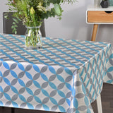 Luna Blue – Hvit voksduk med retro sirkelmønster