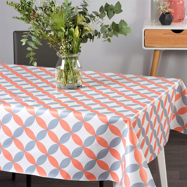 Luna Melon – Hvit voksduk med retro sirkelmønster