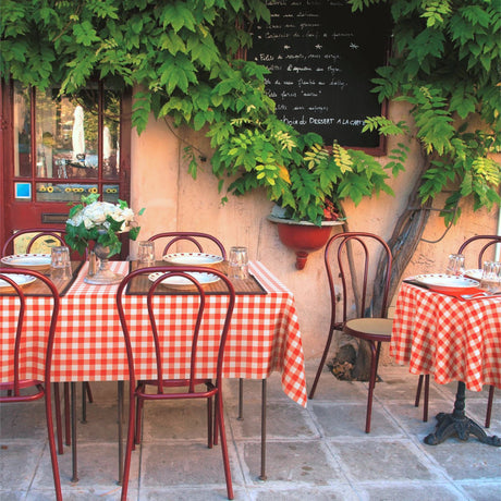 Avanti rød-hvit rutet voksduk – LFGB, voksduk godkjent for kontakt med matvarer