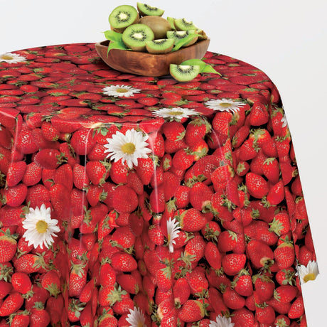 Dansk Sommer - Runde voksduker med jordbær og margeritter