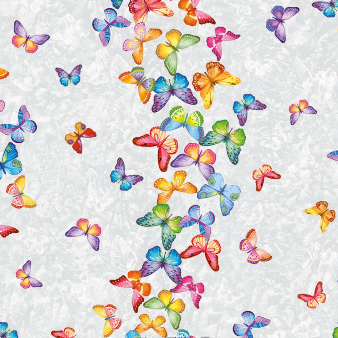 Voksduk med sommerfugler på rad og i mange farger