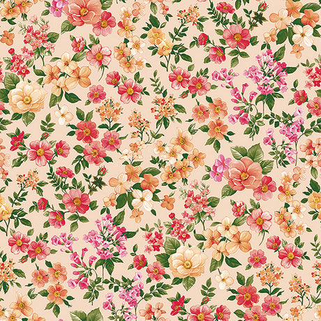 Symfoni av blomster – voksduk med blomster i sarte oransje og rosa farger