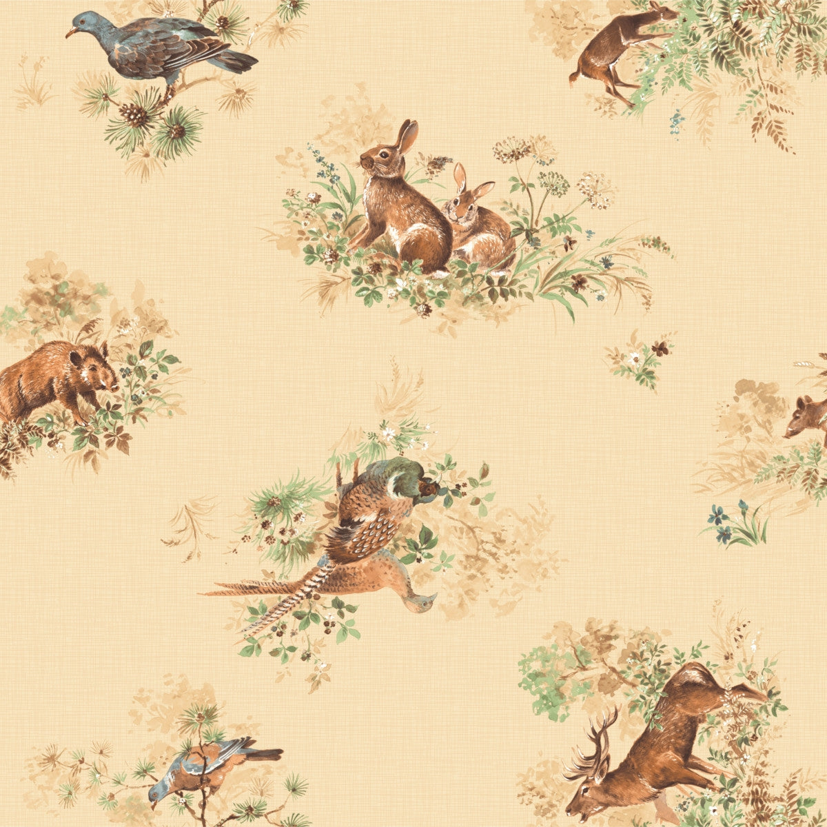 Varena Beige, voksduk med jaktmotiver i retrostil