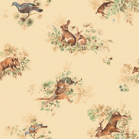 Varena Beige, voksduk med jaktmotiver i retrostil