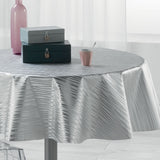 Metallise Wavy grå - Rund voksduk, Ø 155 cm