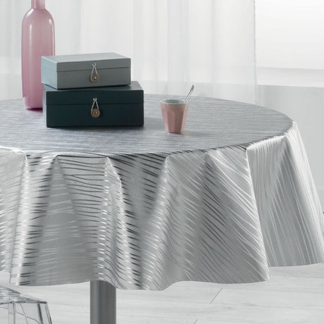 Metallise Wavy grå - Rund voksduk, Ø 155 cm