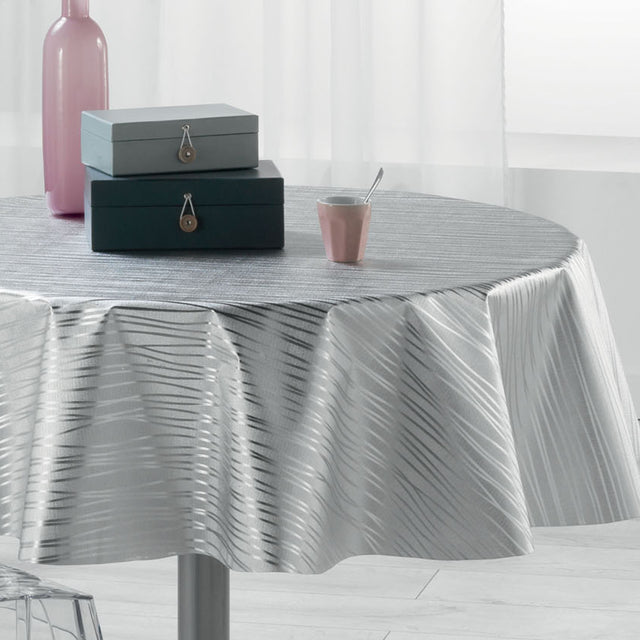 Metallise Wavy grå - Rund voksduk, Ø 155 cm