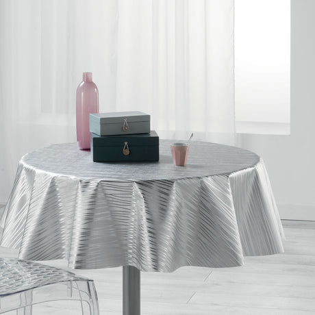 Metallise Wavy grå - Rund voksduk, Ø 155 cm