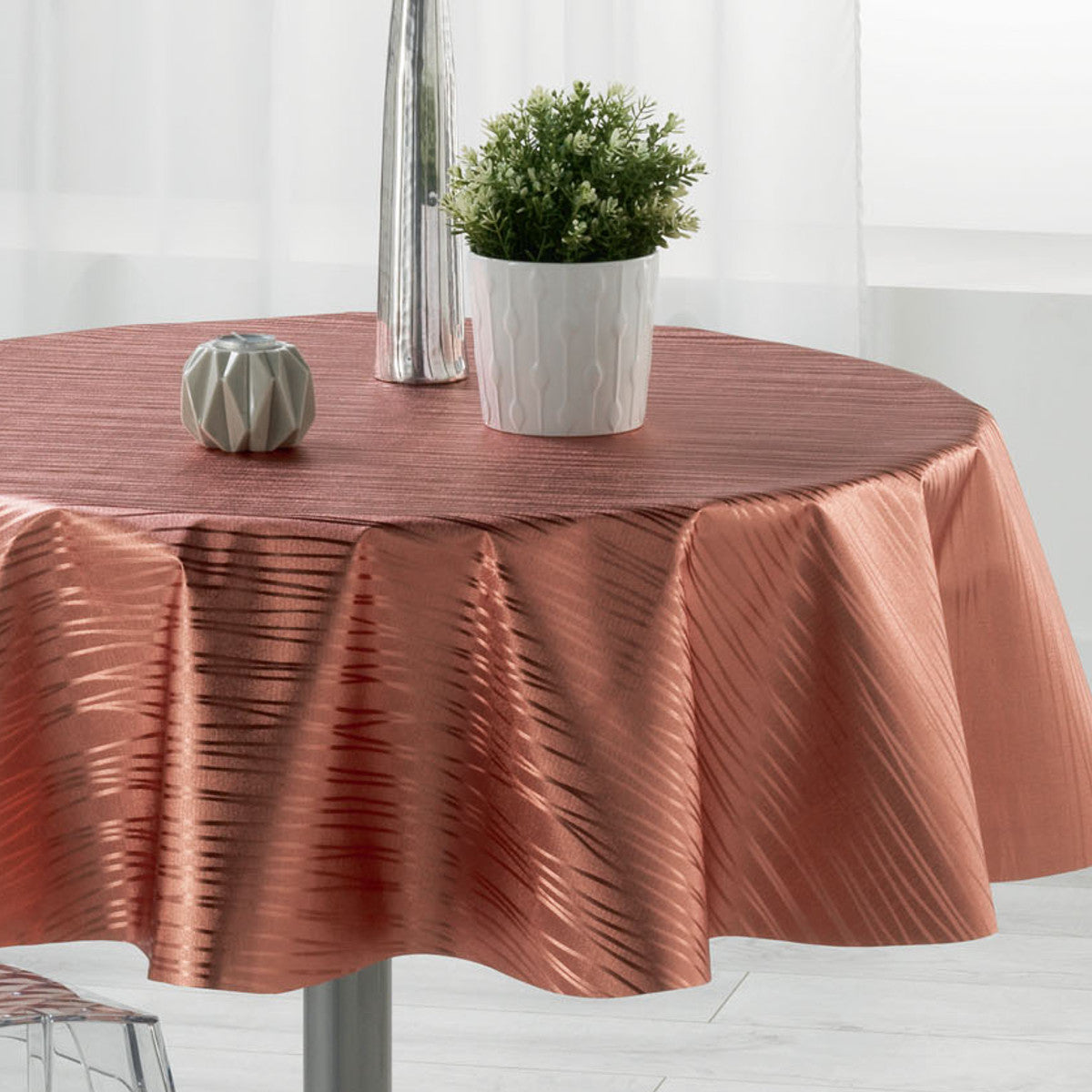 Metallise Wavy pink - Rund voksduk, Ø 155 cm