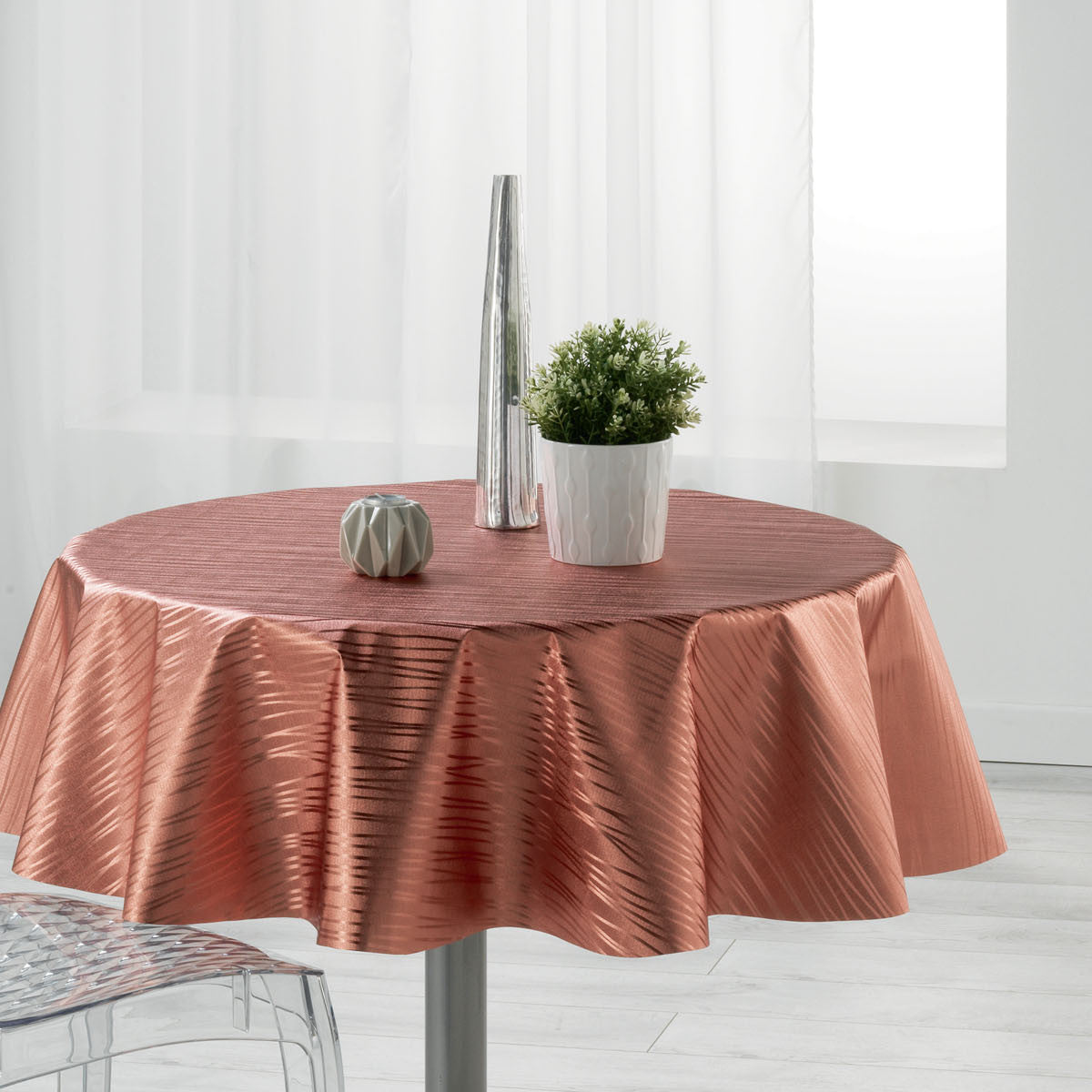 Metallise Wavy pink - Rund voksduk, Ø 155 cm