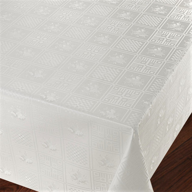 White Rose – Damaskpreget hvit voksduk med roser