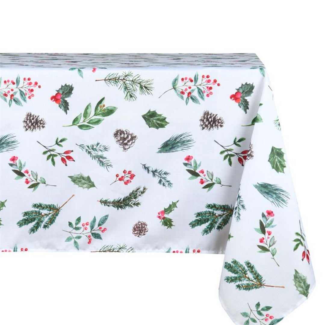 Winter Botanicals Hvit – Juleduk med flekkavvisende behandling 150 x 300 cm, modellbilde