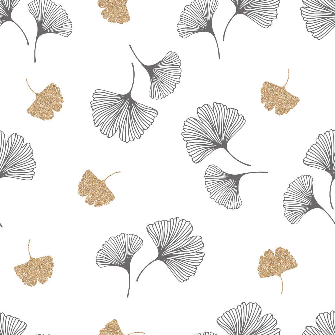 Ylisse – Gjennomsiktig voksduk med ginkgoblader i svart og gull